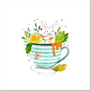 Bunny watercolor in a cup Posters and Art